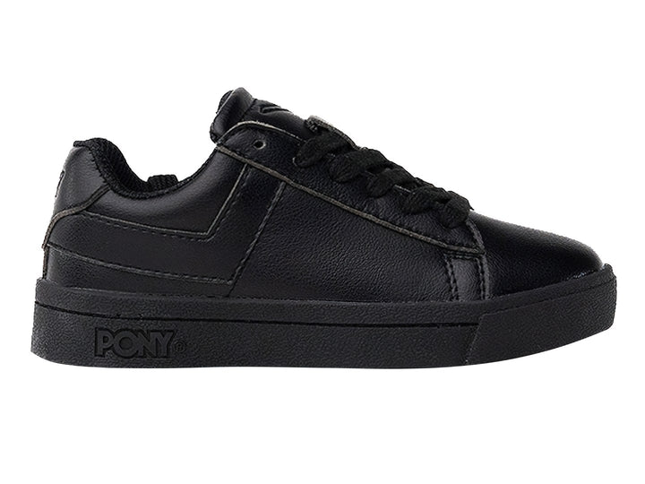 Tenis deportivos PONY color negro total con cordones y suela plana.