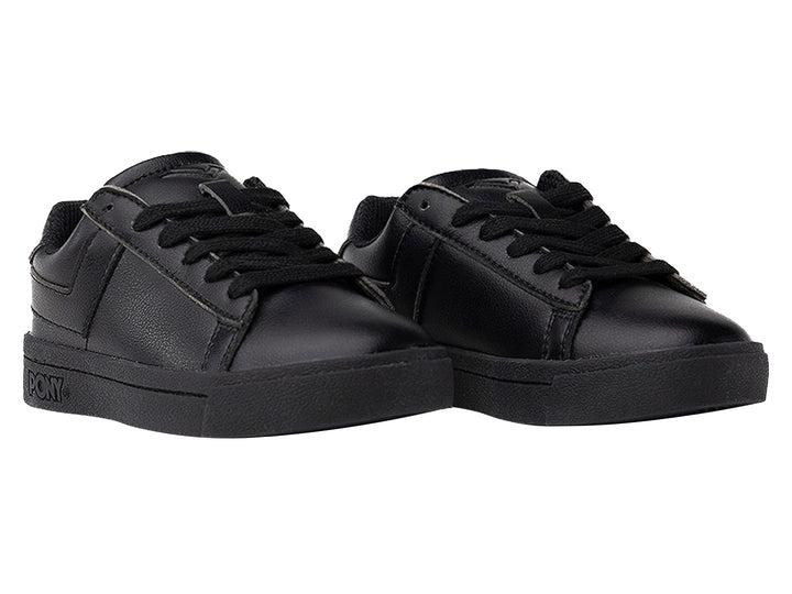 Tenis deportivos PONY color negro total con cordones y suela plana.