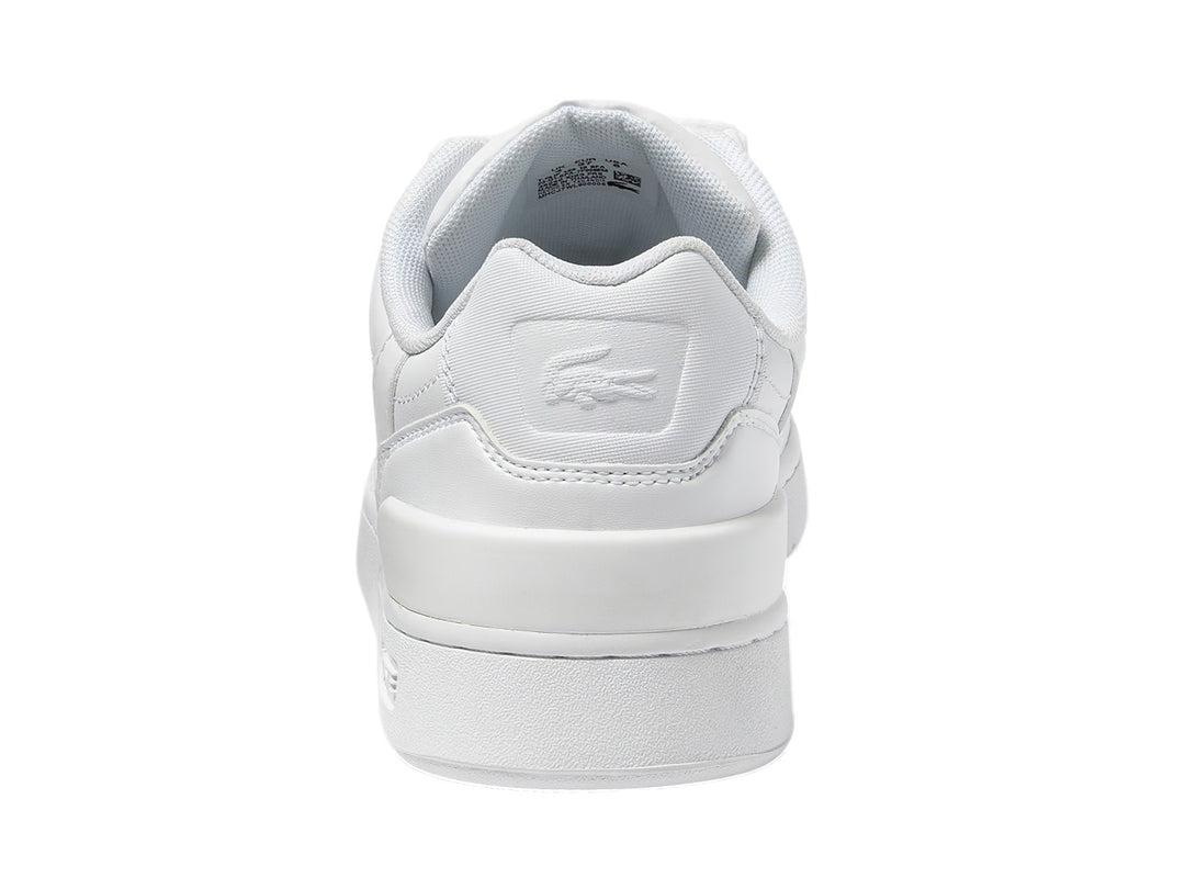Tenis Lacoste T-Clip en color blanco de cuero con logotipo del cocodrilo verde en el lateral.