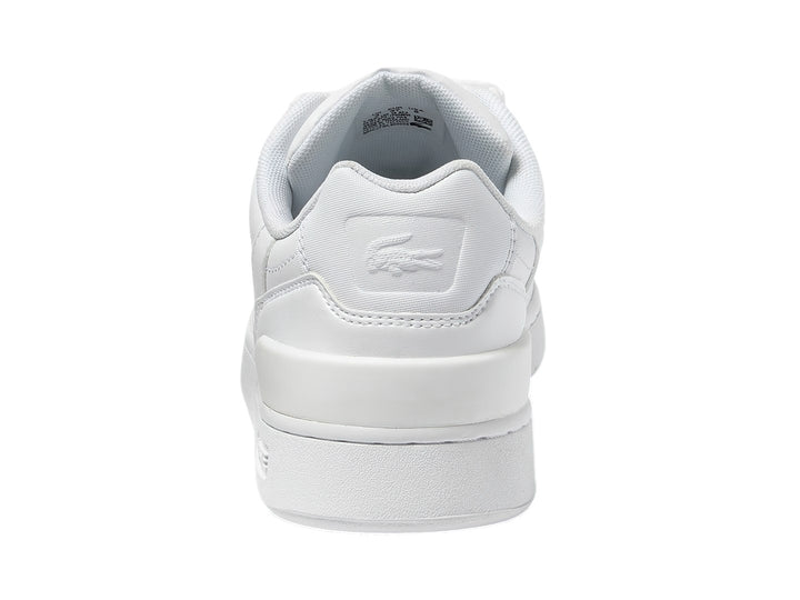 Tenis Lacoste T-Clip en color blanco de cuero con logotipo del cocodrilo verde en el lateral.