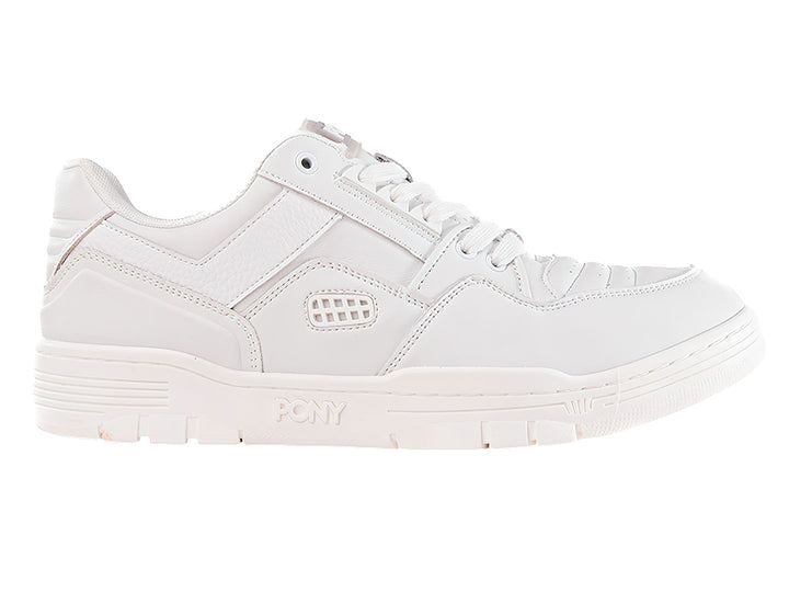 Tenis PONY M-100 LO en color blanco, diseño deportivo de corte bajo con suela blanca.