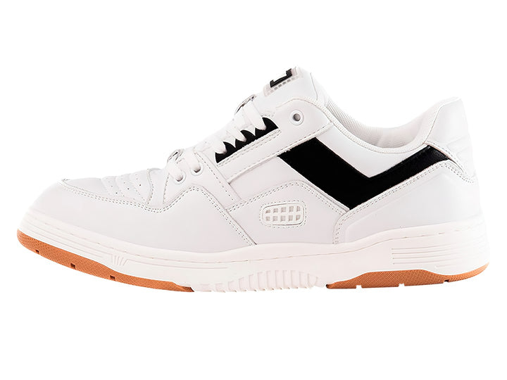 Tenis PONY blancos con franja negra lateral y suela color miel.