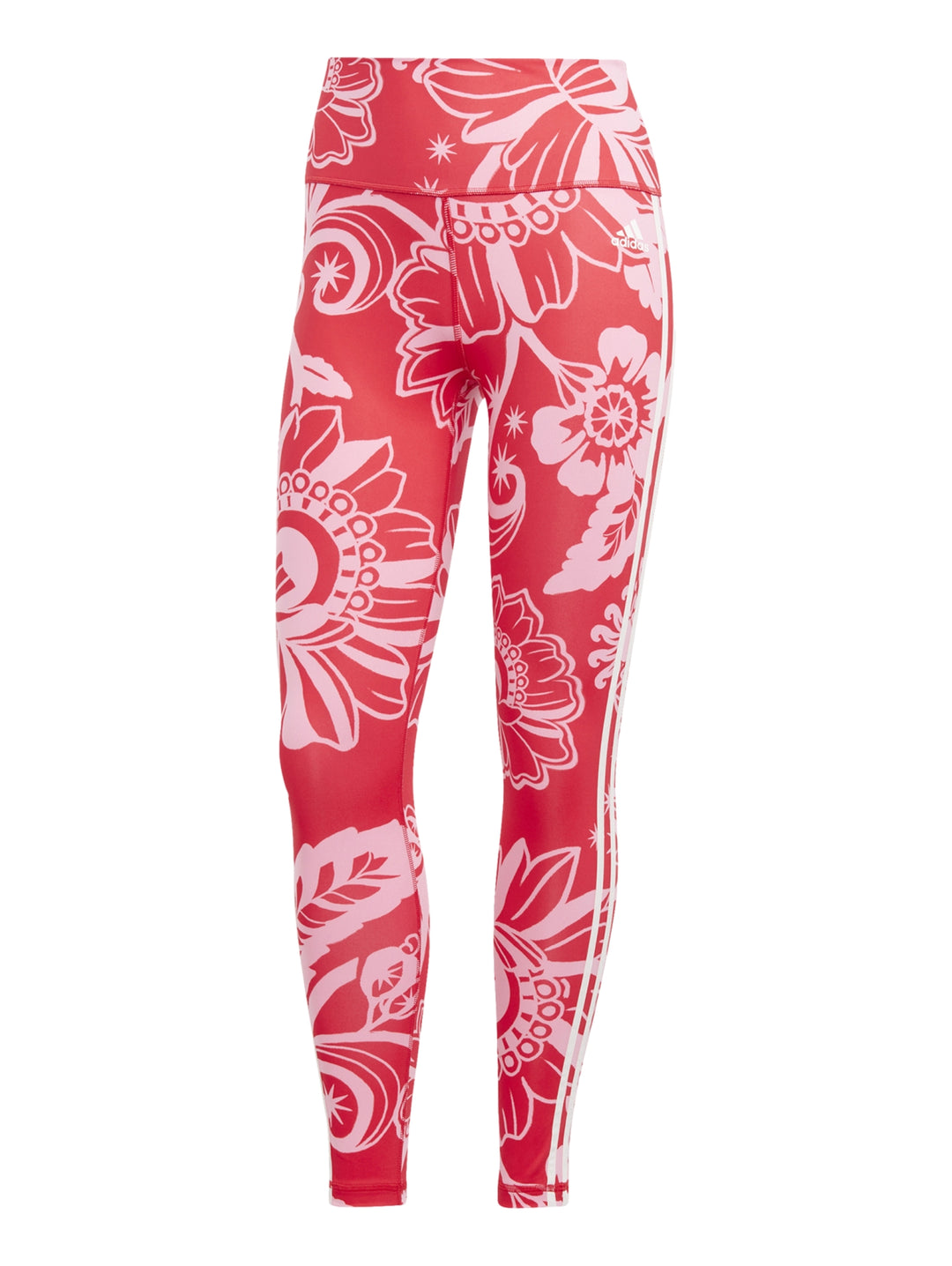 Leggings deportivos Adidas color rojo con estampado floral rosa.