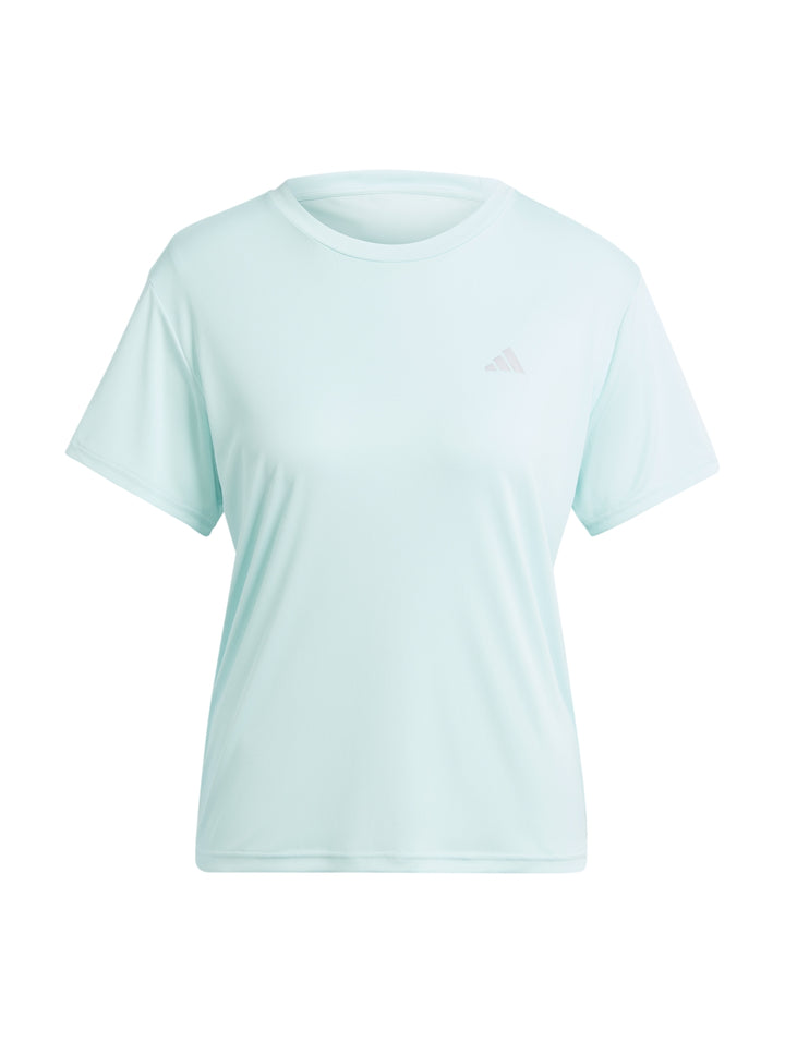 Mujer vistiendo playera Adidas Semi Flash Aqua de manga corta y cuello redondo para correr.