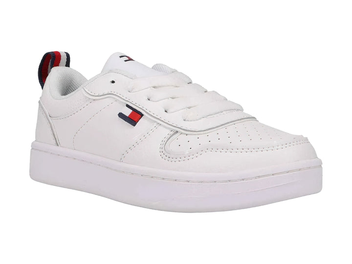 Tenis Tommy Hilfiger modelo Cade Court 2.0 en color blanco con suela ancha y logotipo lateral.