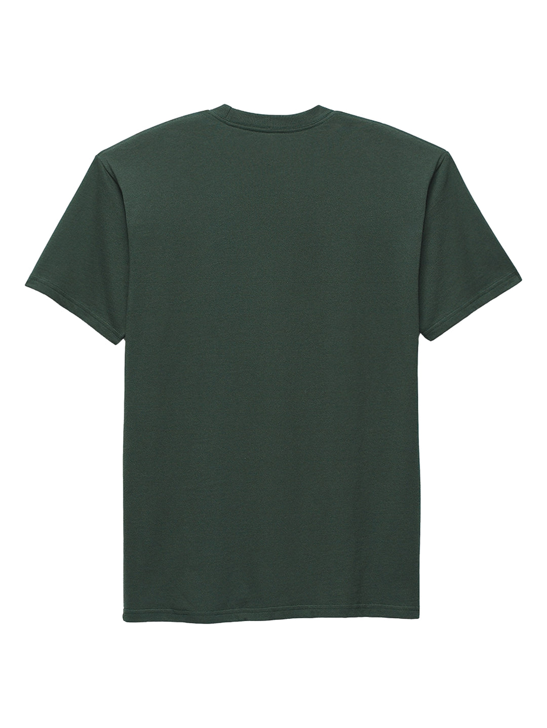 Hombre vistiendo una camiseta de manga corta color verde oscuro con el logo de Vans en el pecho.