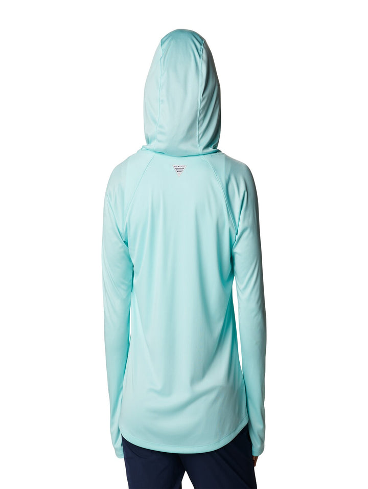 Playera Columbia de manga larga con capucha en color azul claro Gulf Stream para mujer.