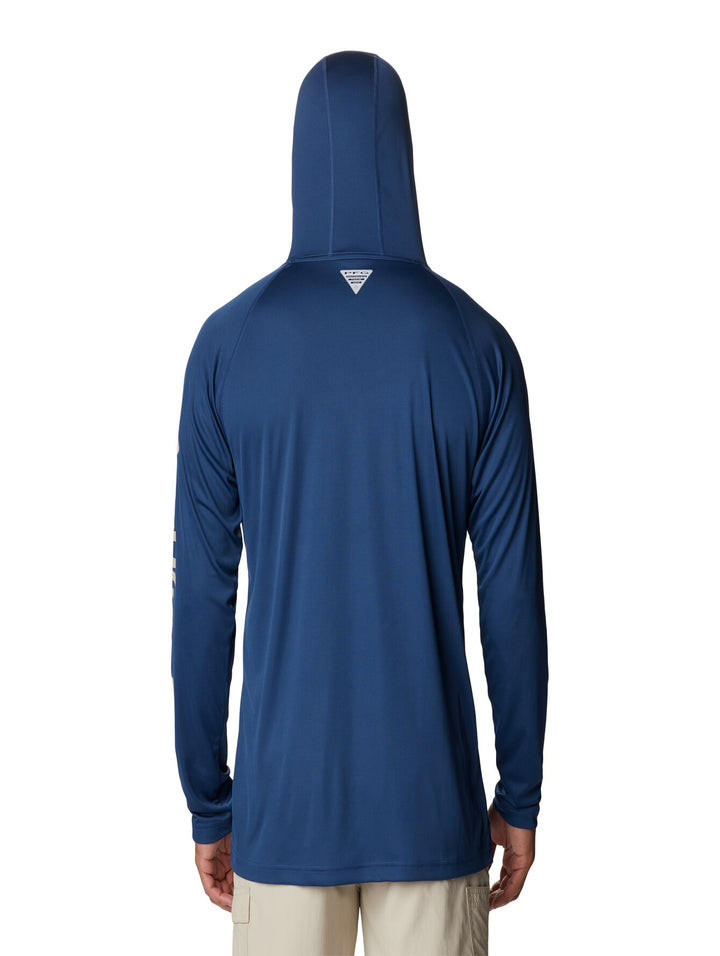 Sudadera deportiva azul con capucha y logotipo en la manga de la marca Columbia PFG.