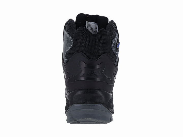 Bota de seguridad CLIFF color negro con detalles en gris y rojo, diseño industrial con casquillo protector.
