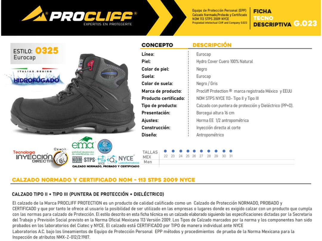 Bota de seguridad CLIFF color negro con detalles en gris y rojo, diseño industrial con casquillo protector.
