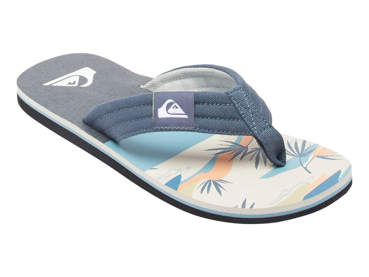 Sandalia de dedo Quiksilver en tonos gris y blanco con correa azul marino.