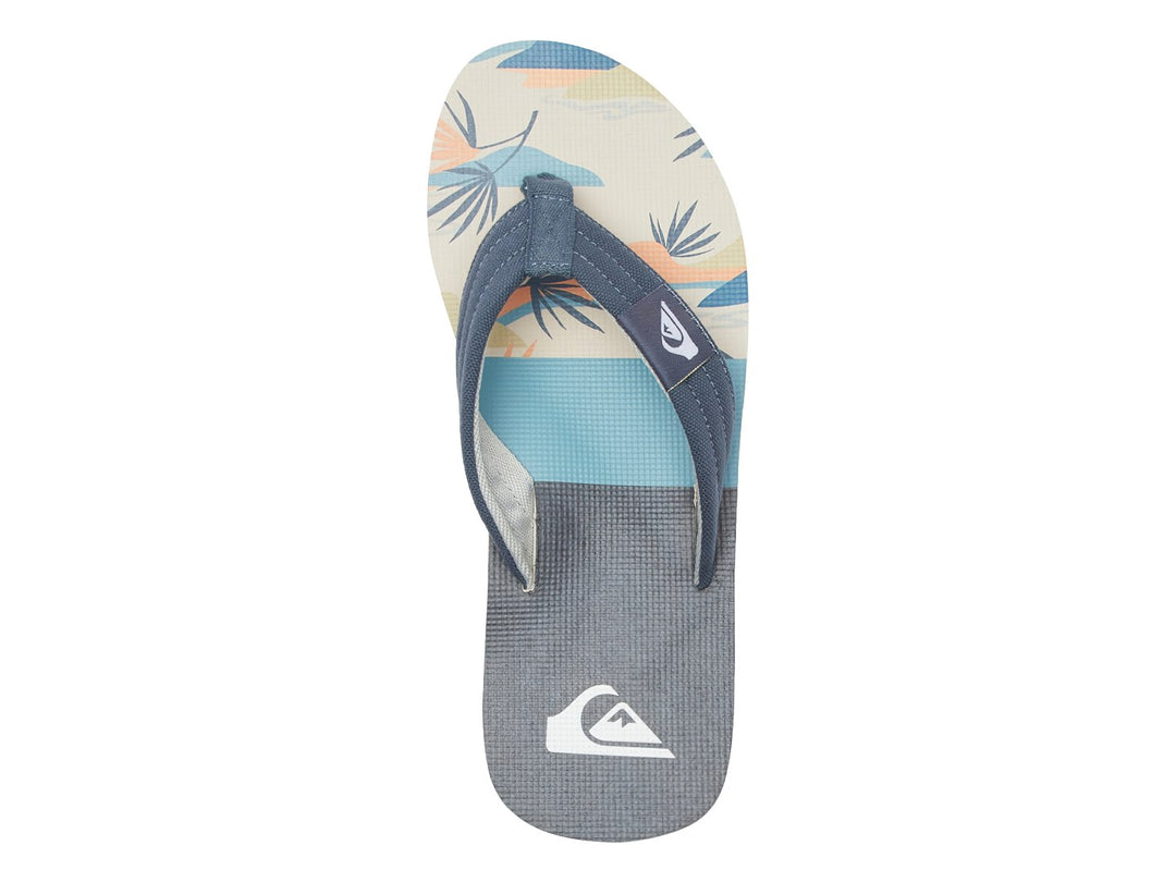 Sandalia de dedo Quiksilver en tonos gris y blanco con correa azul marino.