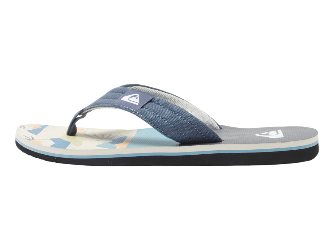 Sandalia de dedo Quiksilver en tonos gris y blanco con correa azul marino.