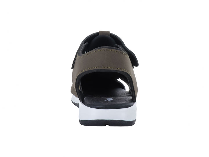 Sandalia infantil VAVITO color verde militar con suela blanca y negra y cierre de velcro.