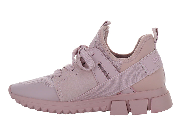 Tenis Steve Madden modelo Decend en color rosa sólido con suela gruesa y diseño deportivo moderno.