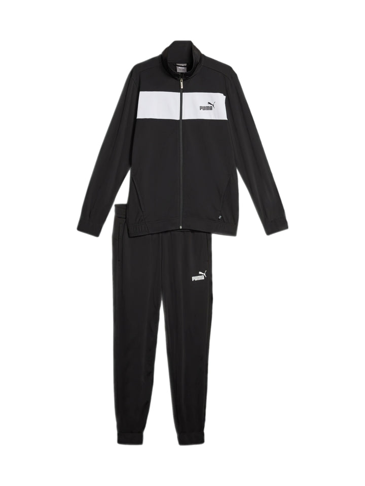 Conjunto deportivo PUMA negro con franja blanca en la chaqueta y pantalón a juego.