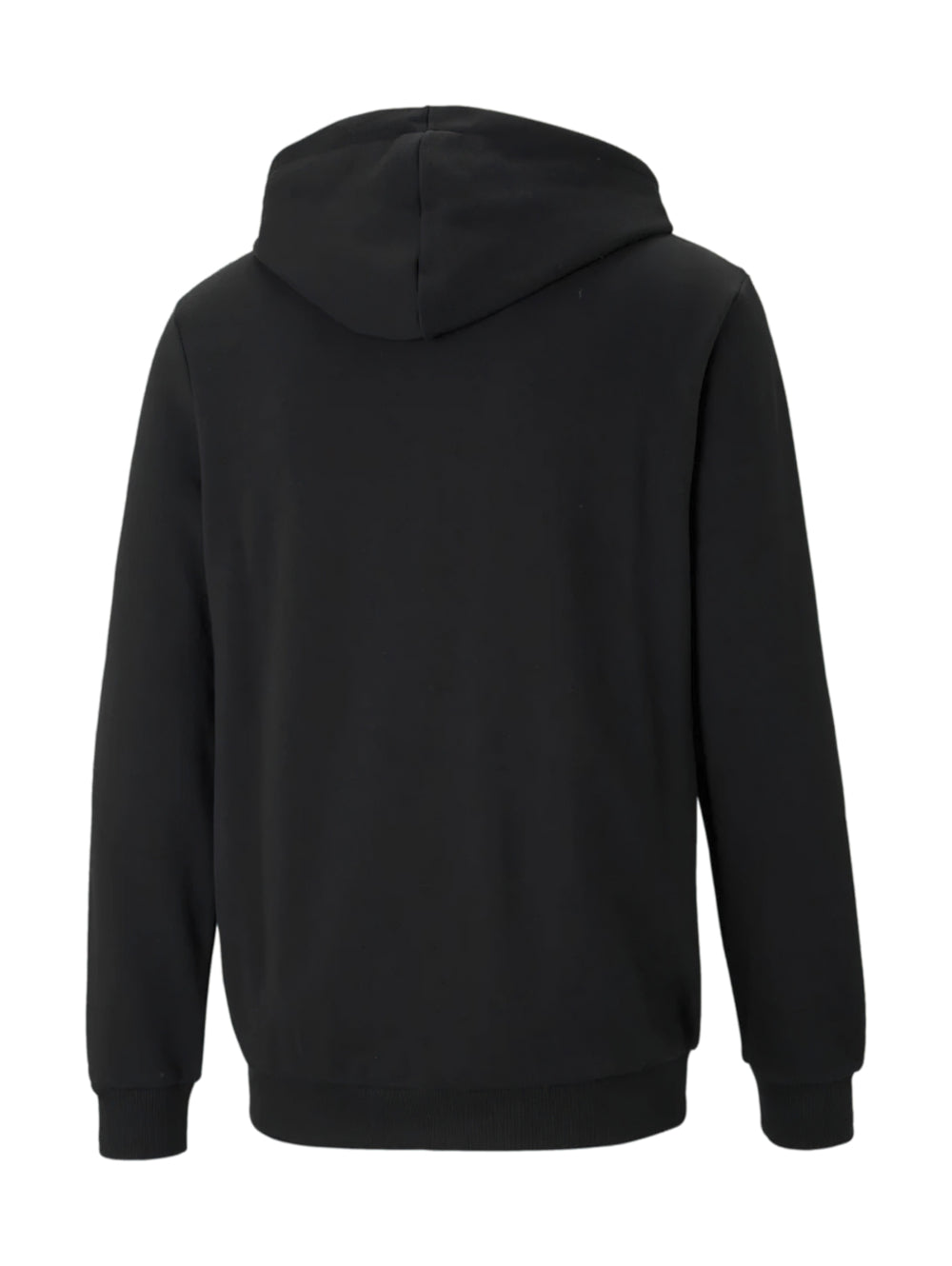 Sudadera negra PUMA con capucha y cierre frontal completo.