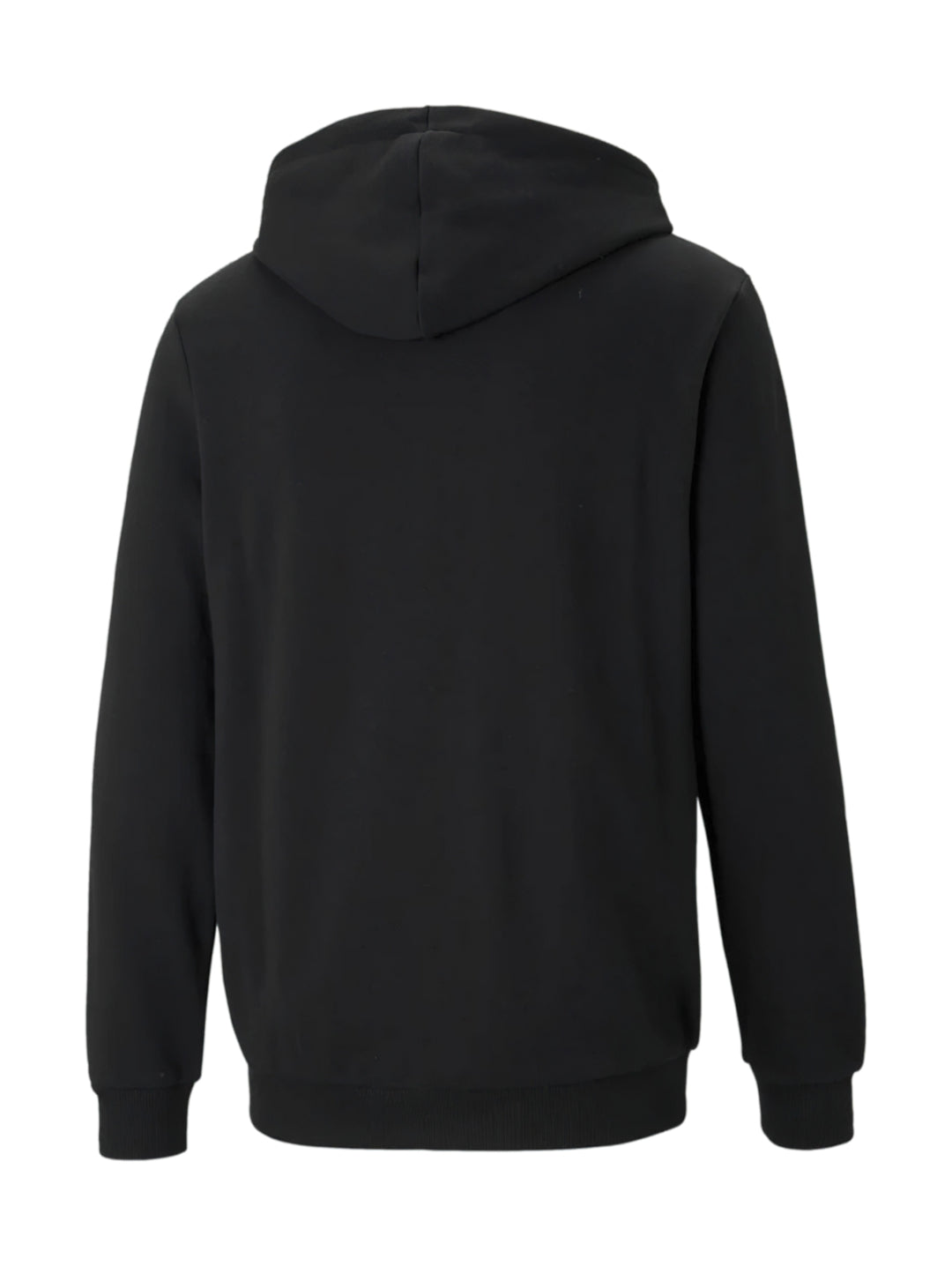 Sudadera negra PUMA con capucha y cierre frontal completo.