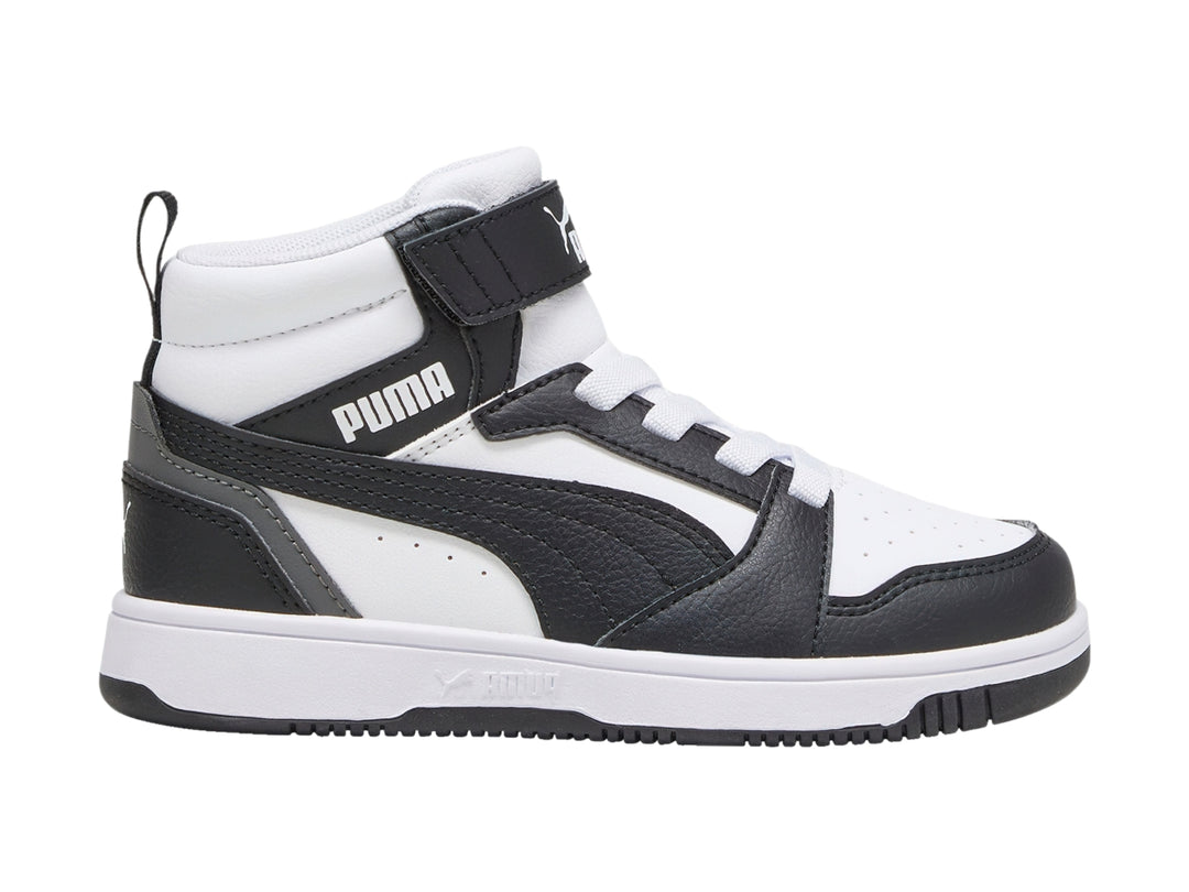 Tenis PUMA Rebound V6 Mid Blancos y Negros para Niño
