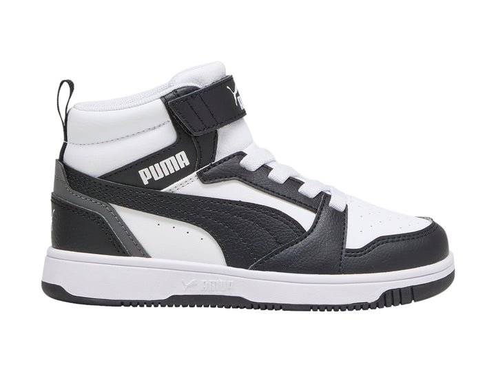 Tenis PUMA Rebound V6 Mid Blancos y Negros para Niño