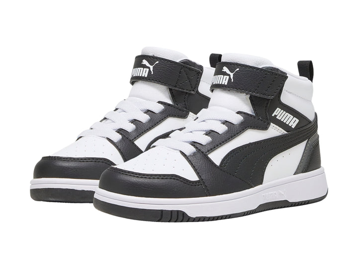 Tenis PUMA Rebound V6 Mid Blancos y Negros para Niño