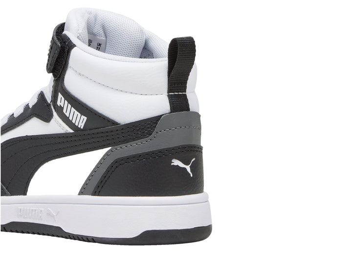 Tenis PUMA Rebound V6 Mid Blancos y Negros para Niño