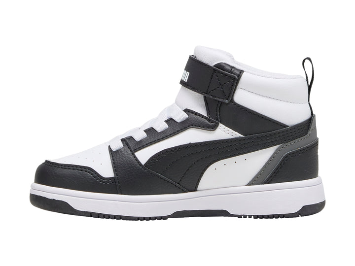 Tenis PUMA Rebound V6 Mid Blancos y Negros para Niño