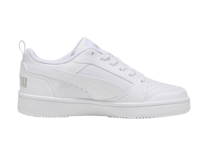 Tenis PUMA Rebound V6 Lo Blancos y Grises para Nino