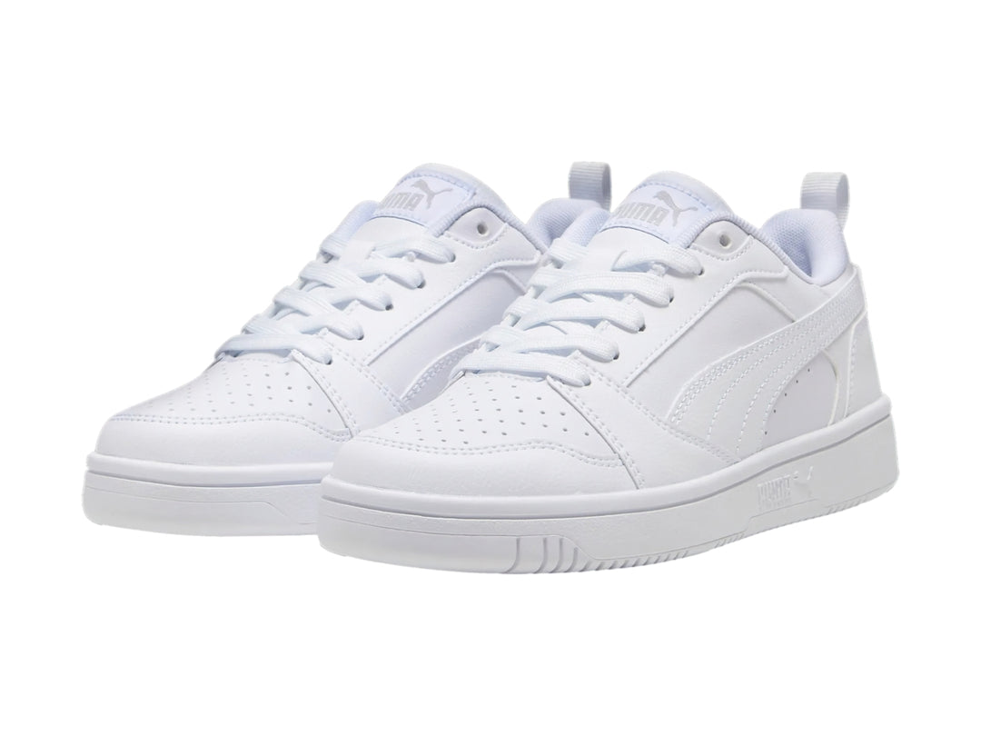 Tenis PUMA Rebound V6 Lo Blancos y Grises para Nino