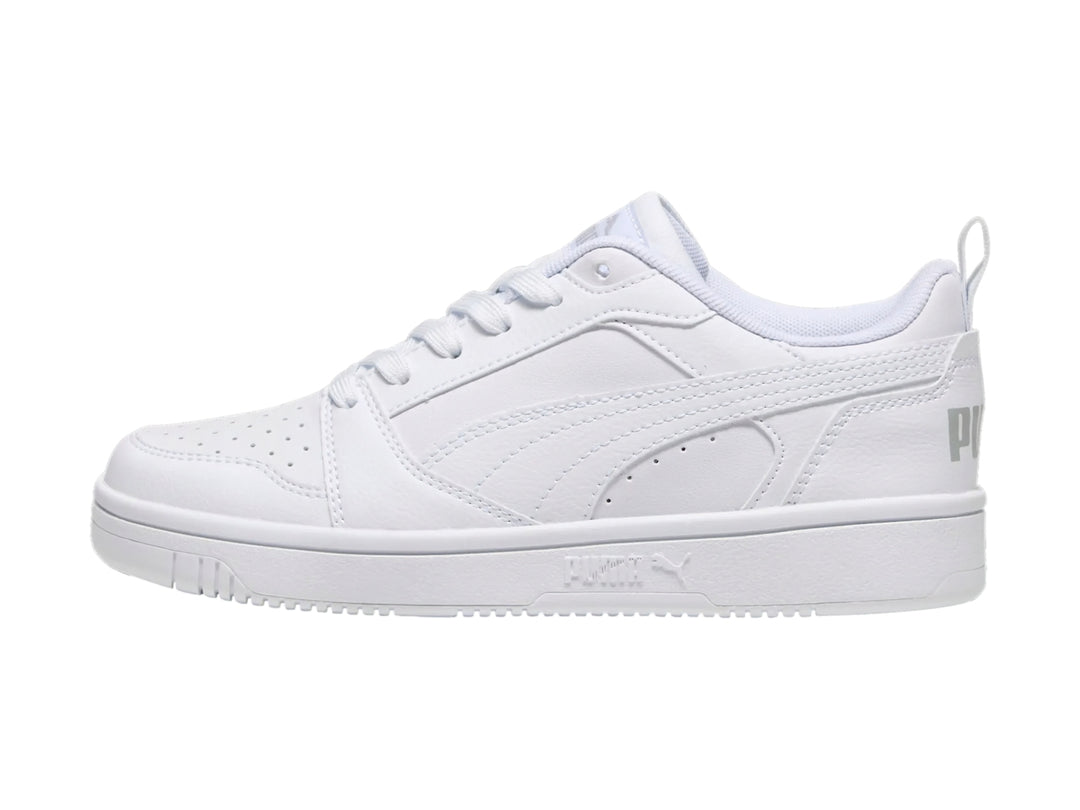 Tenis PUMA Rebound V6 Lo Blancos y Grises para Nino