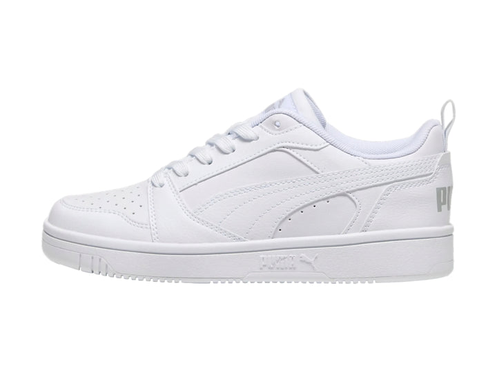 Tenis PUMA Rebound V6 Lo Blancos y Grises para Nino