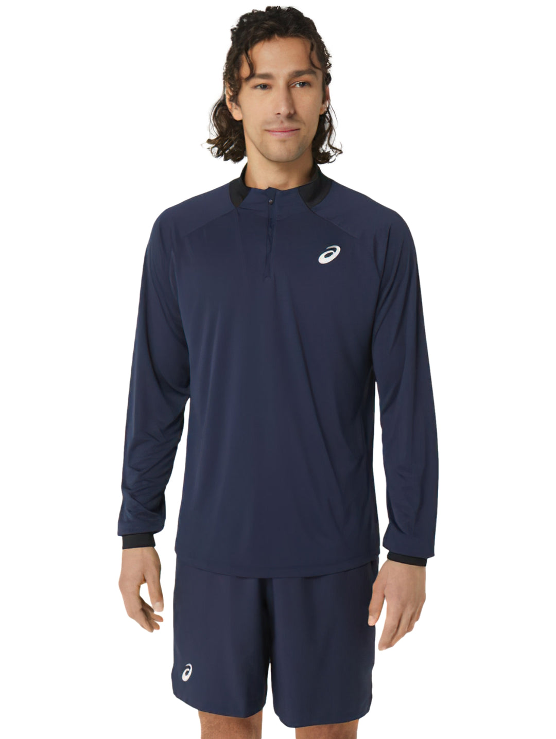 Playera ASICS Court Manga Larga Medio Cierre Azul Midnight para Hombre