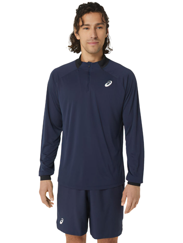 Playera ASICS Court Manga Larga Medio Cierre Azul Midnight para Hombre