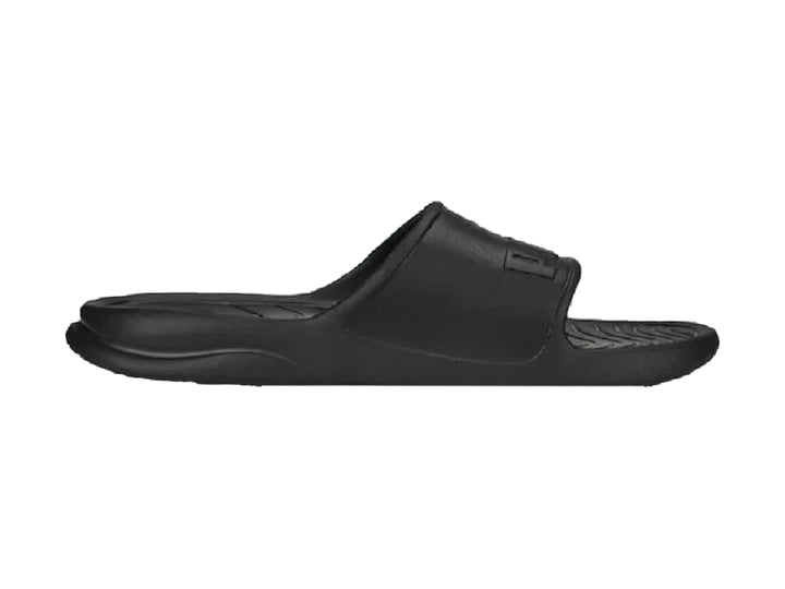 Sandalias PUMA Popcat 20 Injex en color negro sólido con diseño deportivo y correa ancha.