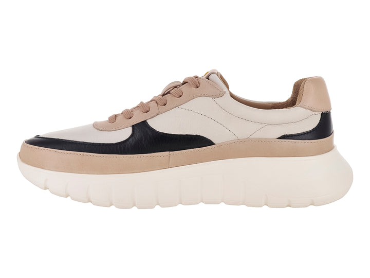 Tenis Quirelli multicolor beige con suela blanca de plataforma ancha y detalles en negro.