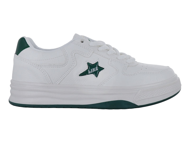 Tenis deportivos Clasben modelo Sidney en color blanco con detalles y estrella en verde.