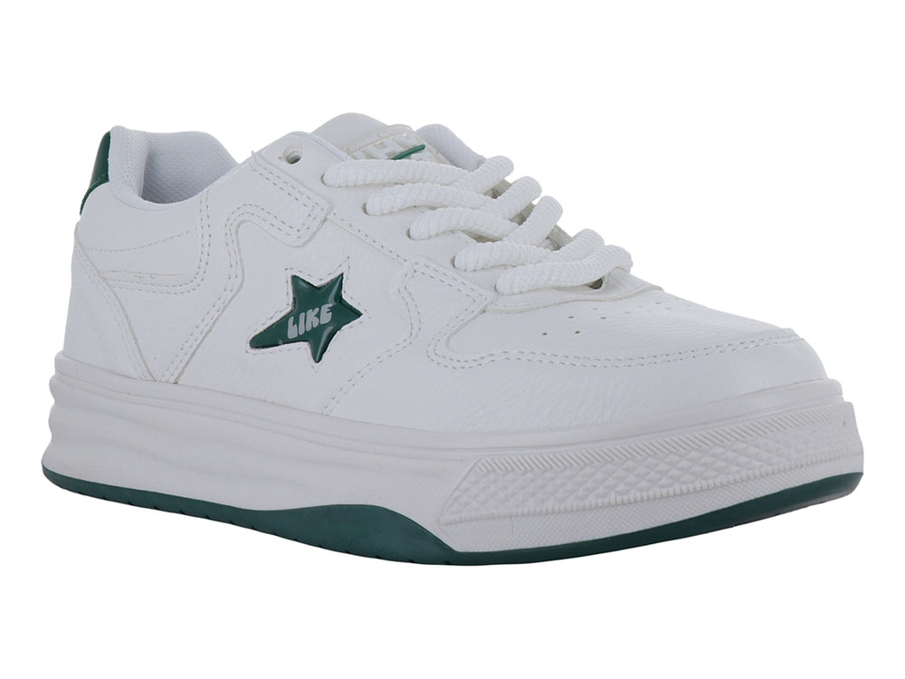 Tenis deportivos Clasben modelo Sidney en color blanco con detalles y estrella en verde.