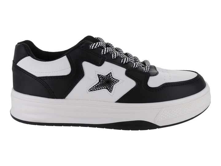 Tenis deportivos Clasben Sidney en color blanco y negro con suela de plataforma y detalle de estrella lateral.