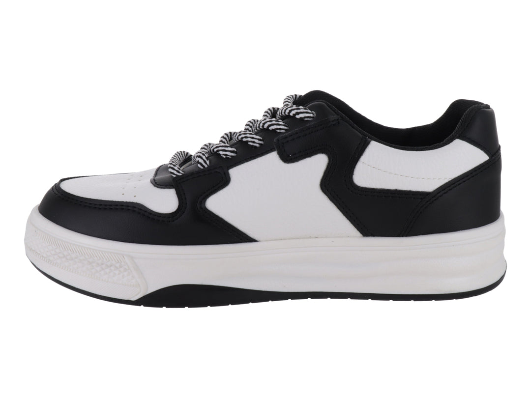 Tenis deportivos Clasben Sidney en color blanco y negro con suela de plataforma y detalle de estrella lateral.