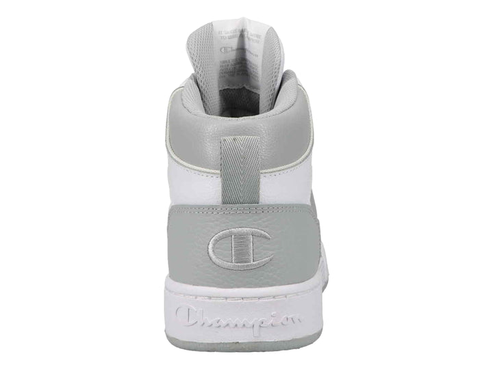 Tenis deportivos de bota alta marca Champion en colores blanco y gris.
