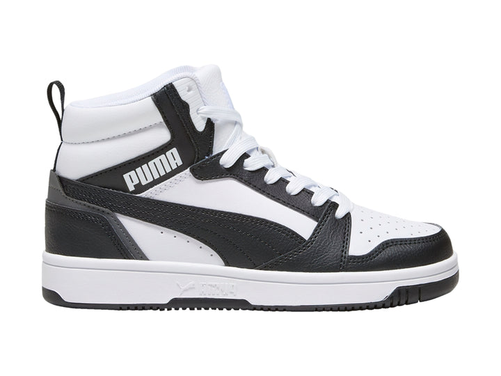 Tenis PUMA Rebound V6 Mid Blanco y Negro para Niño