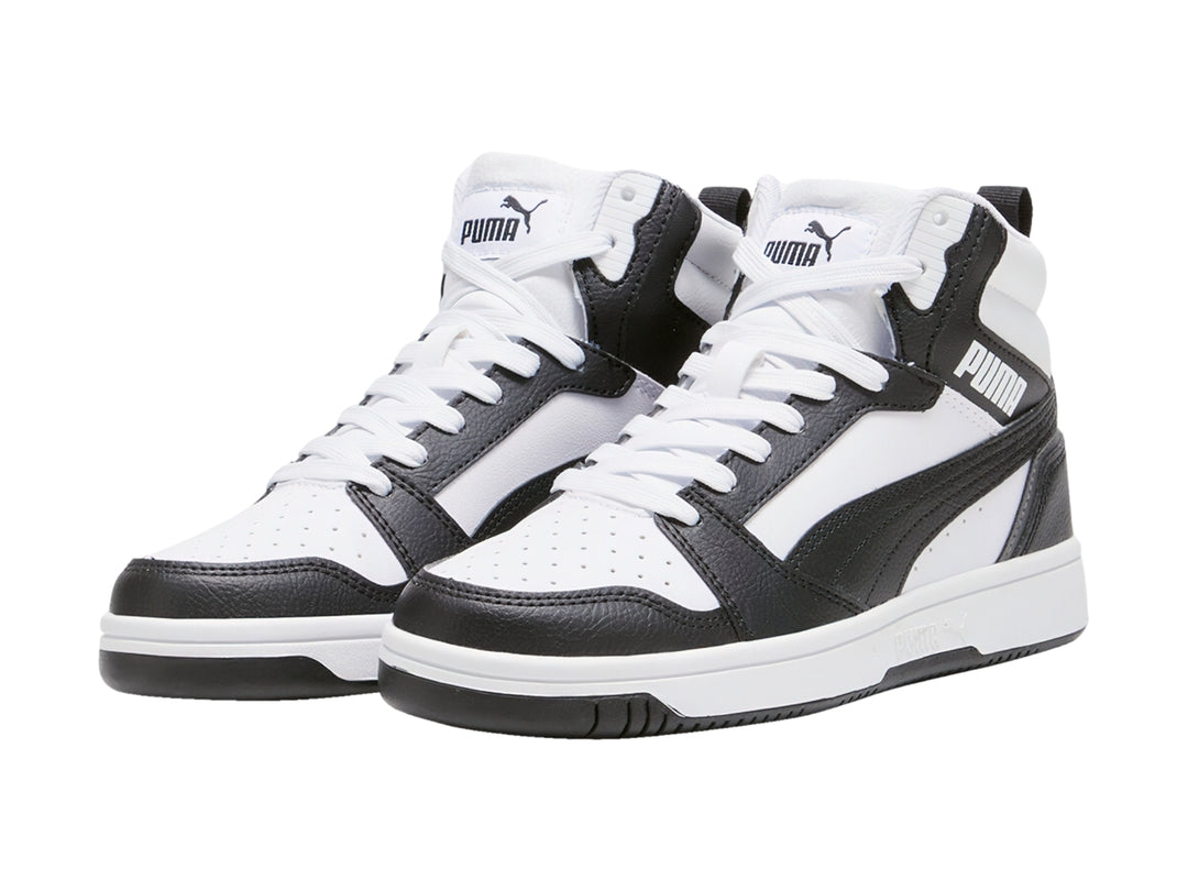 Tenis PUMA Rebound V6 Mid Blanco y Negro para Niño