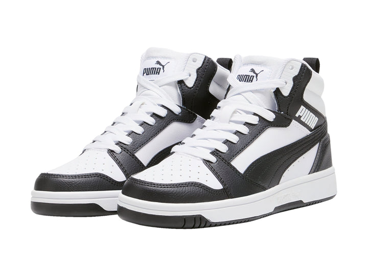 Tenis PUMA Rebound V6 Mid Blanco y Negro para Niño