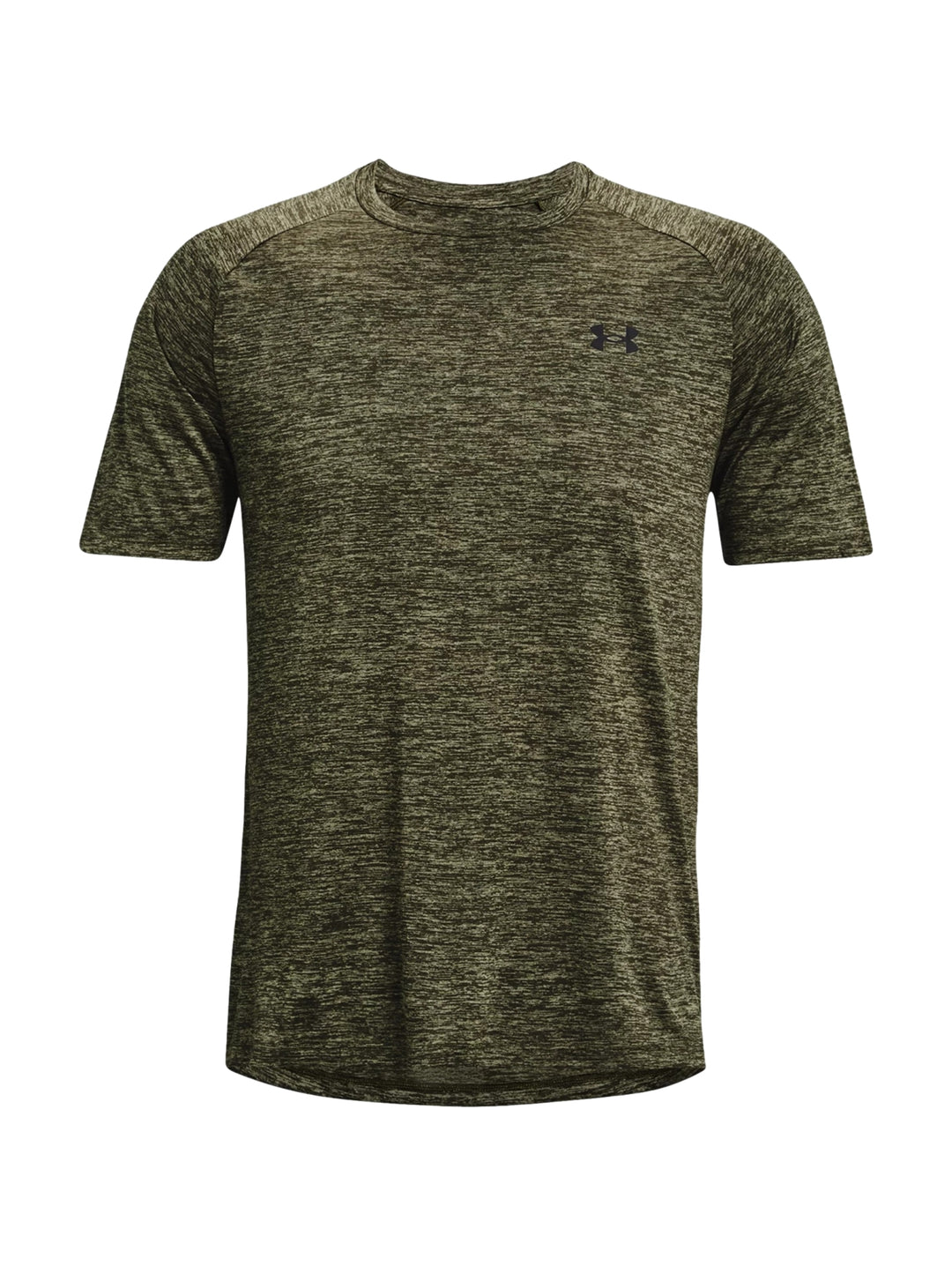 Camiseta deportiva Under Armour de manga corta en color verde oliva jaspeado.