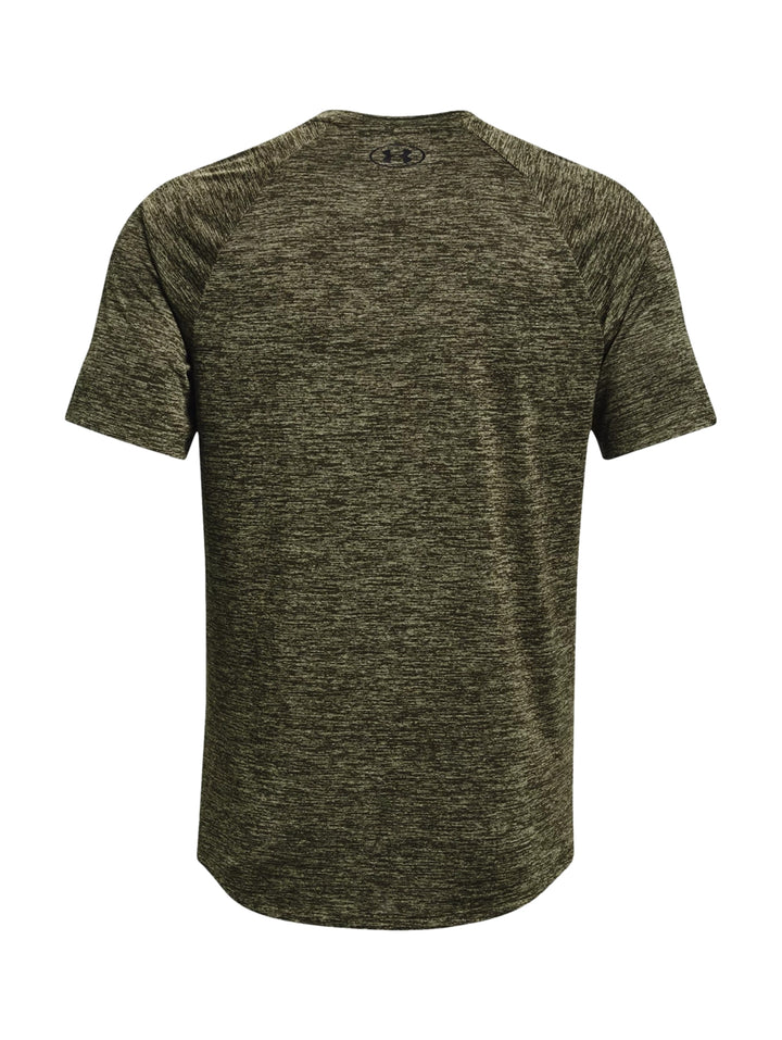 Camiseta deportiva Under Armour de manga corta en color verde oliva jaspeado.