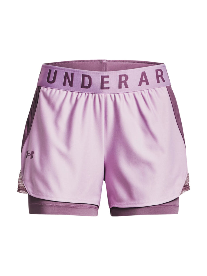 Shorts deportivos Under Armour color morado estilo 2 en 1.