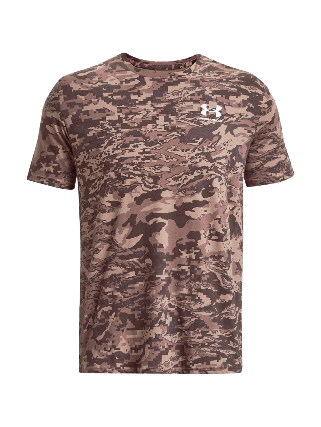 Camiseta deportiva Under Armour de manga corta con estampado de camuflaje en tonos marrón Sahara.