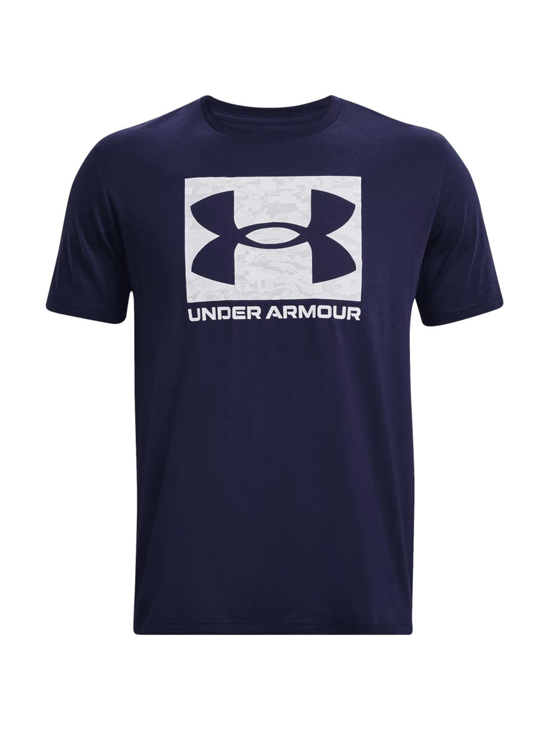Camiseta deportiva Under Armour color azul marino con logotipo blanco en el pecho.