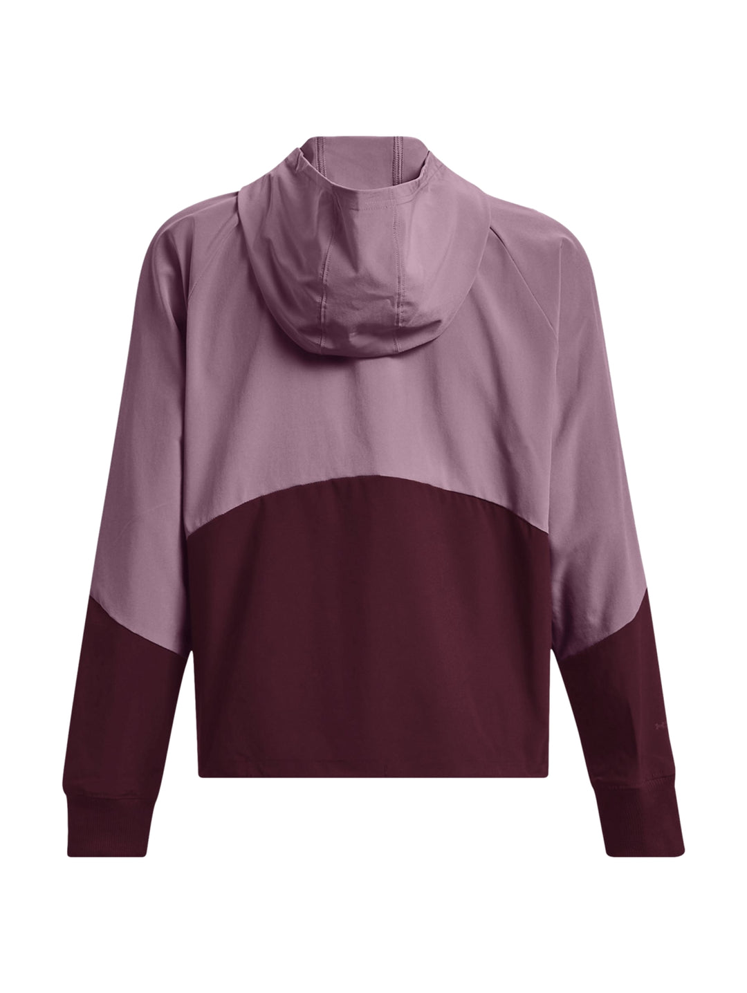 Chaqueta deportiva Under Armour bicolor en tonos morado y granate con capucha y cierre frontal.