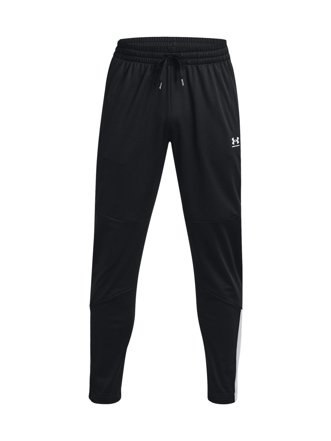 Pantalones deportivos Under Armour en color negro con detalles laterales en blanco.